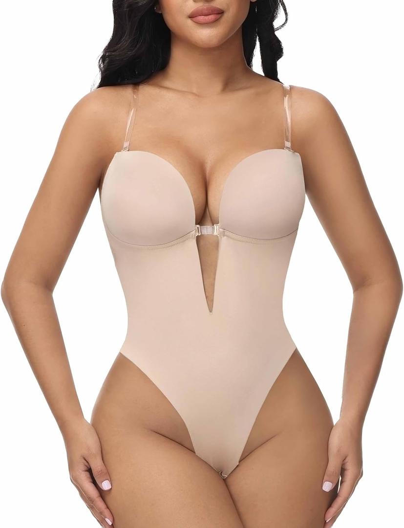SHAPSHE Low Back Plunge Shapewear Backless Bra Deep V Neck Body Shaper Bodysuit Seamless Thong Open Crotch Daily Use