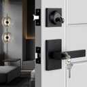 goldenwarm Black Door Handle with Deadbolt, Square Contemporary Matte Black Exterior Door Lock Set with Deadbolt, Heavy Duty Zinc-alloyed Front Entry Door Locksets with Deadbolt(1 Pack) (Rectangular)
