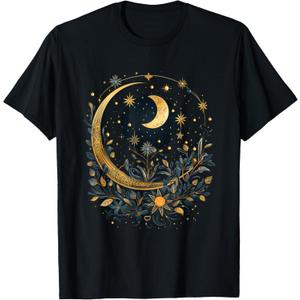 Mystic Sun and Moon Woman Mystical Flowers Aesthetic T-Shirt, S