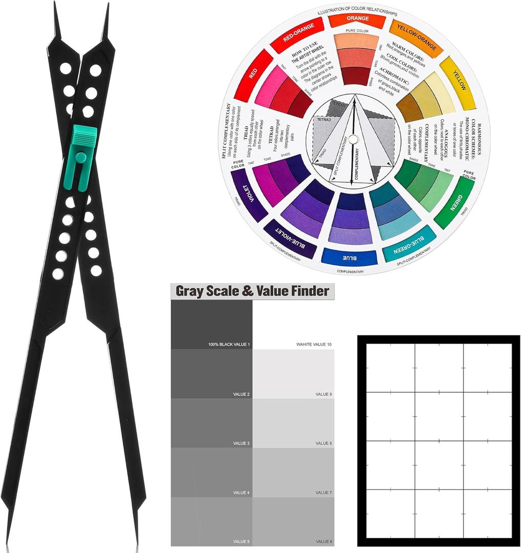 Dianelhall 10" Proportional Divider Color Wheel for Artists Viewfinder Gray Scale Value Finder Artist Value Locator Pocket Drawing Supplies Drafting Tools Kit