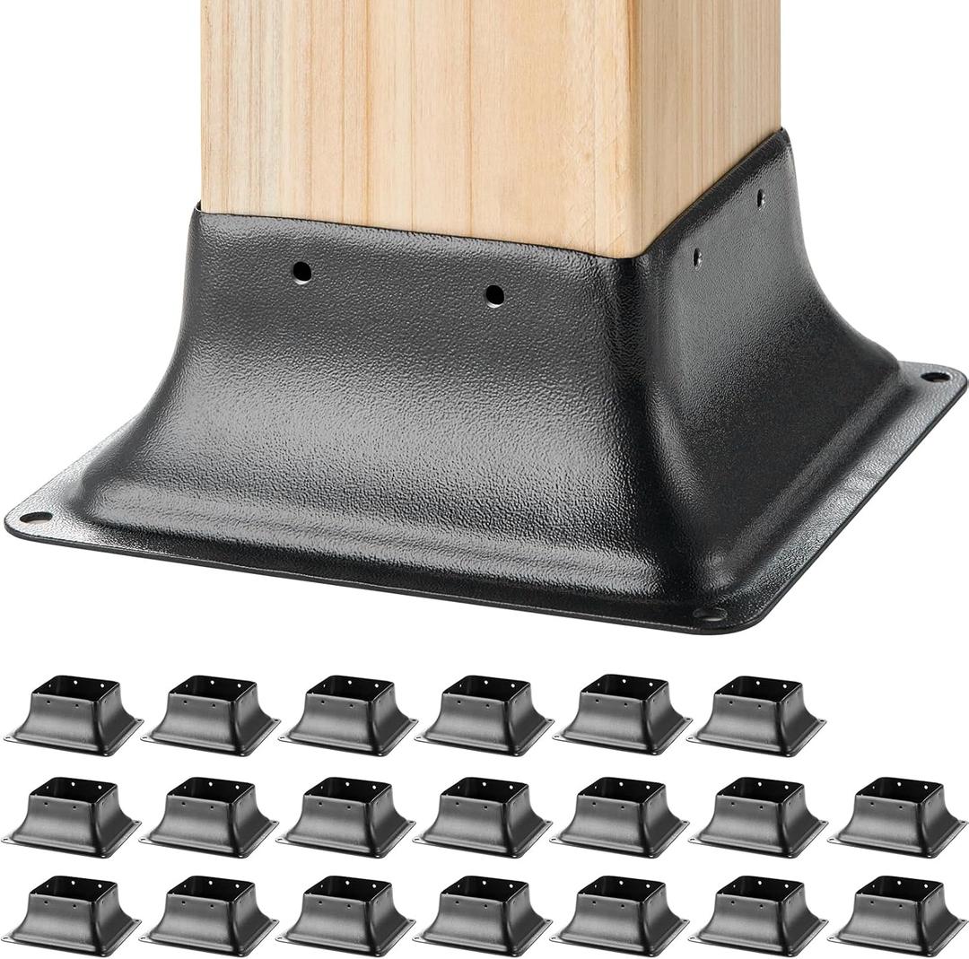 VEVOR 4x4 Post Base 20Pcs, Internal 3.6"x3.6" Heavy Duty Powder-Coated Steel Post Bracket Fit for Standard Wood Post Anchor, Decking Post Base for Deck Porch Handrail Railing Support