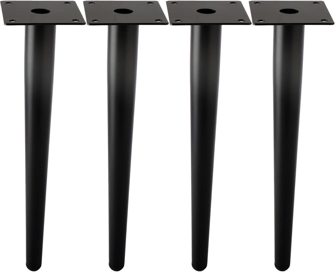 Straight Furniture Table Legs 18 Inch, Round Tapered Metal Furniture Legs Black, Modern Dresser Cabinet Sofa Support Feet Replacement, Set of 4