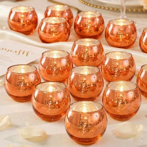 LAMORGIFT 9Pcs Burnt Orange Candle Holders- Mercury Glass Candle Holders for or Boho Wedding Centerpieces, Bridal Shower, Party Table Decor, Fall and Holiday Home Decoration