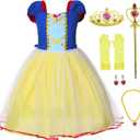 Joy Join Princess Costume Dress For Little Girls Birthday Party With Gloves,Crown,Wand,Necklace 3-4 Years (3T 4T)
