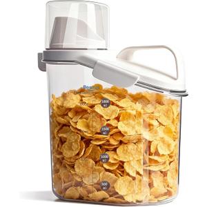 Cereal Containers Storage,2L Airtight Large Dry Food Storage Containers with Pouring Spout, Measuring Cup for Flour and Grain,BPA Free Plastic Dispenser ((1pcs) White-67oz)