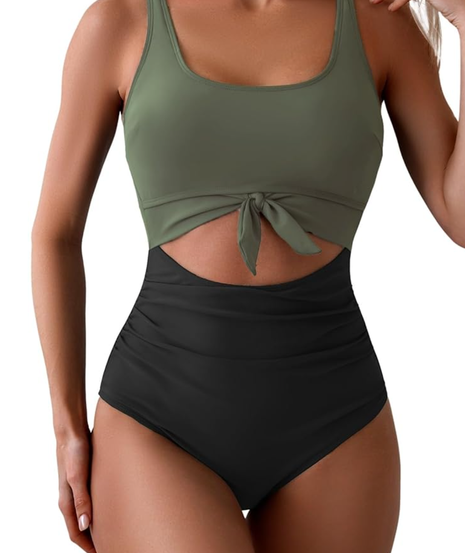 Eomenie Women's One Piece Swimsuit Tummy Control Slimming Bathing Suit Cutout Tie Knot Swimwear, Size S