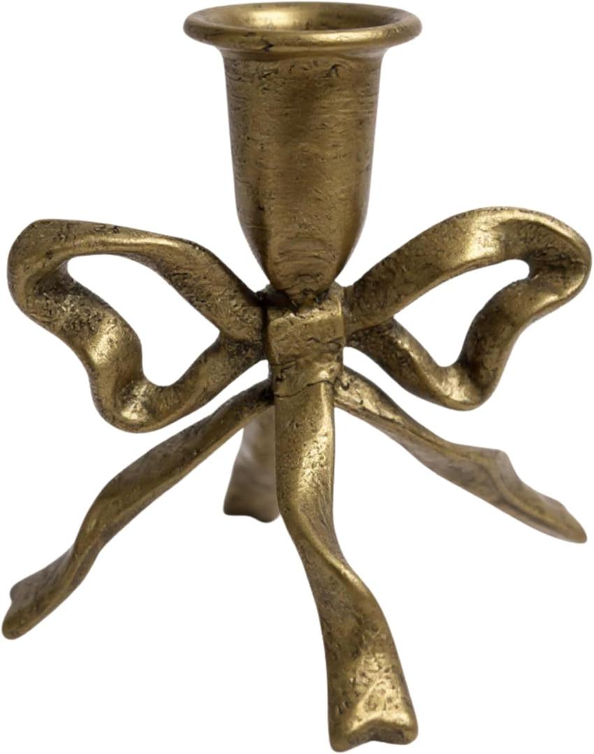 Bow Candle Holder, Bow Metal Taper Candle Holder 5" H x 4.81 W, Gold, Black, Decorative Candle Holders for Centerpiece, Table, Wedding (Gold)