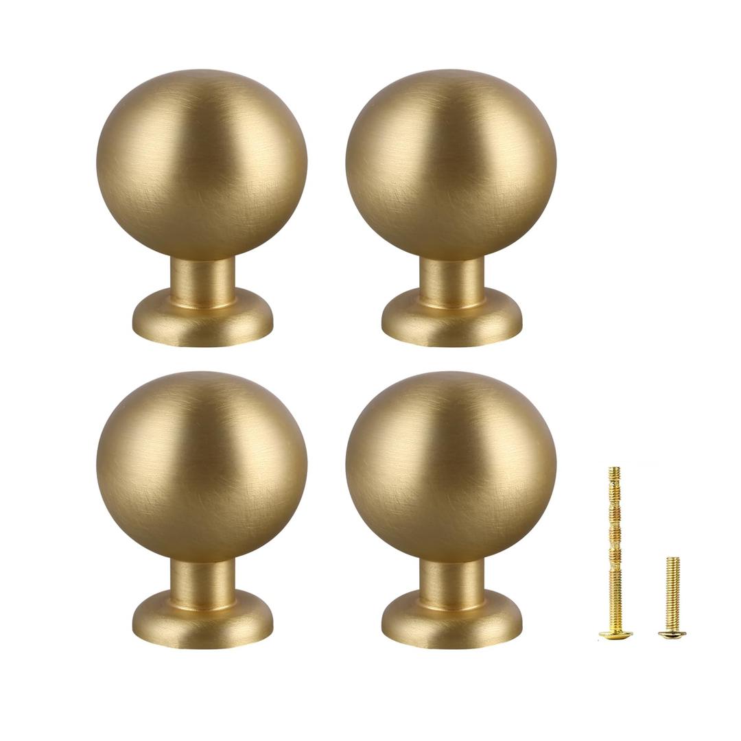 Yiking Soild Brass Cabinet Knobs Heavy Duty Real Brass Dresser Pulls,Brushed Gold Drawer Knob Kitchen Cabinet Pull Modern Small Round Handle Gold Handle for Kitchen Bathroom Furniture 4pcs 1-1/4in