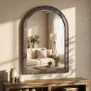 Vercraft 36" x 24" Arched Wall Mirror Wooden Arch Farmhouse Mirror with Wooden Beaded Frame Rustic Wall Decor for Entryway, Bathroom & Living Room
