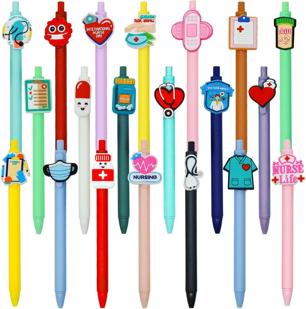 20 Pcs Cute Nurse Pens, Funny Nursing Accessories Gel Pen Black Ink Set for Medical Assistant Student Essentials Nurse Week Gifts Appreciation Gift Work Aesthetic