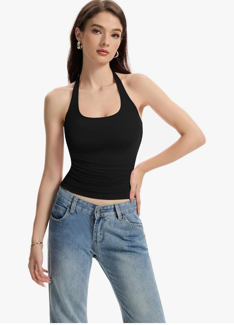 Halter Tank Tops for Women Double Lined Backless Going Out Tops Trendy Y2K Summer Shirt ,Size Large