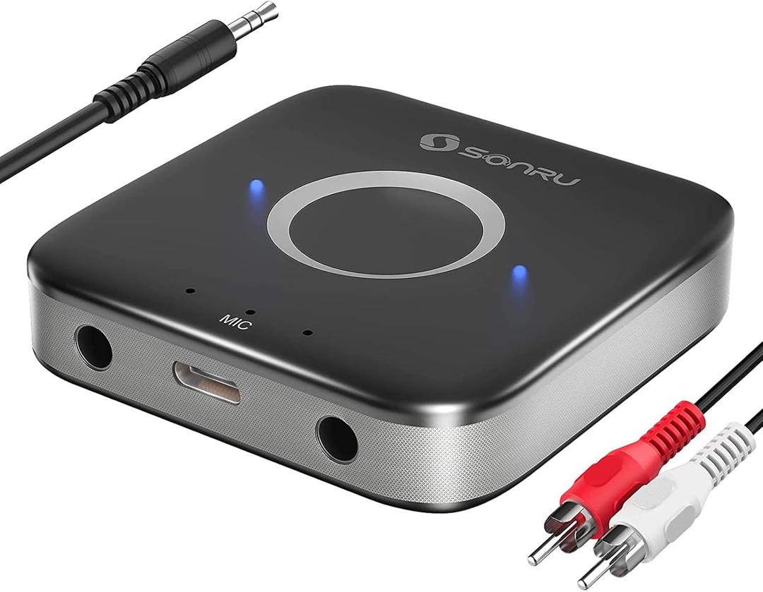 SONRU Bluetooth 5.3 Adapter Hi-Fi Equipment for Car Wireless Audio Receiver with 3.5mm AUX RCA Cable, Noise Cancellation, Dual AUX Outputs for Home Speakers Wired Headphones