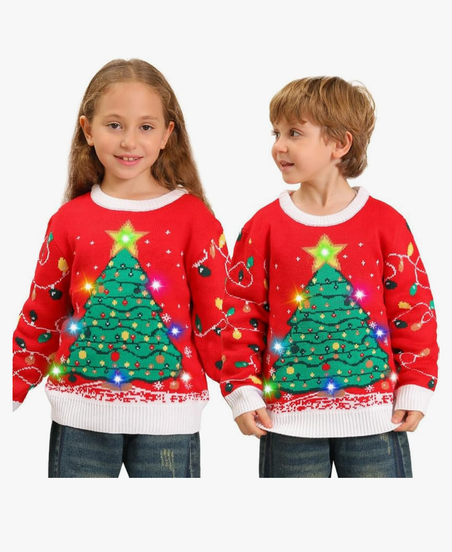 Ugly Christmas Sweater Kids,Light Up Funny Christmas Sweater Boys Girls 4-13T,Holiday Cute Red Reindeer Xmas Ugly Sweaters 12-13 Y