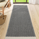 Lahome Boho Kitchen Runner, 2'6''x8 Runners for Hallways Lightweight Bath Mat Woven Washable Runner Rug with Tassels, Farmhouse Non Shedding Black Rug for Bedroom Living Room 