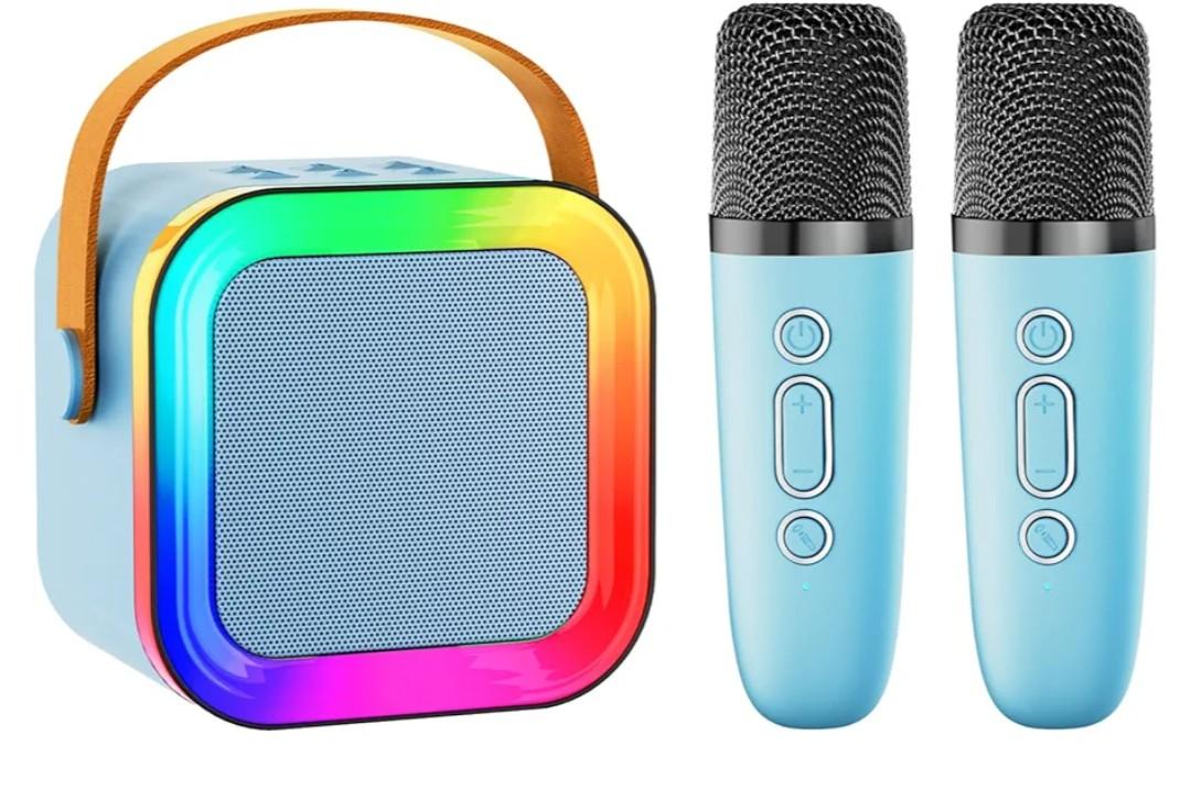 Mini Karaoke Machine Speaker for Kids Adults,Portable Bluetooth with 1-2 Wireless Microphones,Christmas Birthday Gifts Toys Girls Boys Ages 4, 5, 6,7, 8,9,10,11,12+ Years Old Toddler (Blue - 2 Mic)