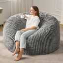 Hobestluk 5ft Bean Bag Chairs for Adults Large Beanbag Chair with Stripe Plush Cover Big Bean Bag Chair for Living Room Bedroom Dorm Office -Grey (50 x 50 x 24)