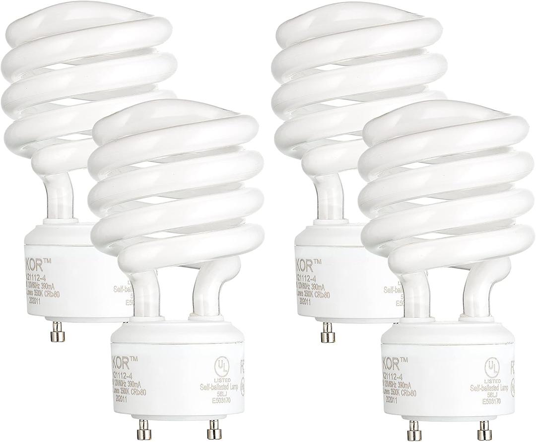 KOR (Pack of 4) 23 Watt Mini Spiral - GU24 Base - (100W Equivalent) - T2 Mini-Twist - CFL Light Bulb (Neutral White (3500K))