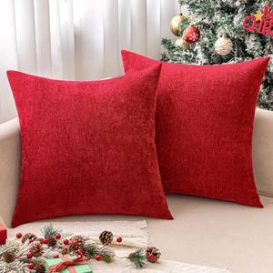 MIULEE Pack of 2 Christmas Decorative Throw Pillow Covers Soft Chenille Throw Pillows Solid Textured Cushion Covers for Couch Sofa Bedroom Living Room 18x18 Inch, Red