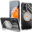 Compatible for OnePlus 1+ 9 Pro Phone Case, 360 Rotatable Ring Holder Kickstand [Non Yellowing] Transparent 4 Airbags Corners Shockproof Protective Cover Case for OnePlus 9 Pro 2021 - Crystal Clear