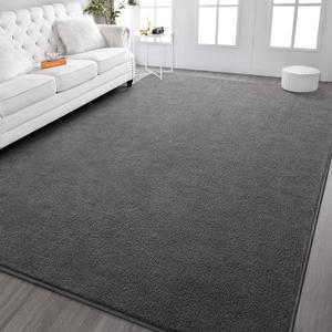 Kimicole 7x10 Washable Area Rugs for Living Room Bedroom, Large Low Pile Ulta-Thin Solid Color Rug, Non-Slip Soft Fluffy Carpet for Nursery Kids Room Dorm Room Home Decor (Deep Grey)