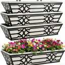Window Planter Box, Railing Planter Box with Non-Woven Fabric Liners, 4 Pack 24" Hanging Flower Baskets for Outdoor Plants, Metal Deck Railing Planters with Adjustable Brackets, Apartment Balcony