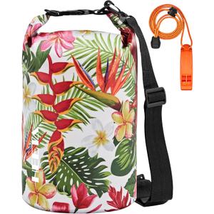 HEETA Waterproof Dry Bag for Women Men(Upgraded Version) 5L/10L/20L/30L/40L Roll Top Lightweight Dry Storage Bag Backpack with Emergency Whistle for Travel, Swimming, Boating, Kayaking, Camping, Beach (Flower)