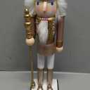 Joliyoou 15 inch Christmas Nutcracker, Wooden Nutcracker King Holding A Sceptre, Rose Gold Traditional Hand-Painted Festive Decorations for Table, Mantel and Xmas Party