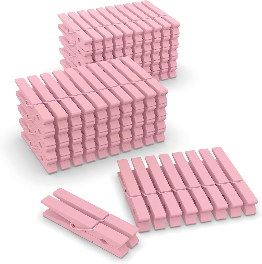  Pink Clothes Pins Wooden 100 Pack, Colored Clothespins for Craft Art Baby Shower Classroom 2.9 Inch
