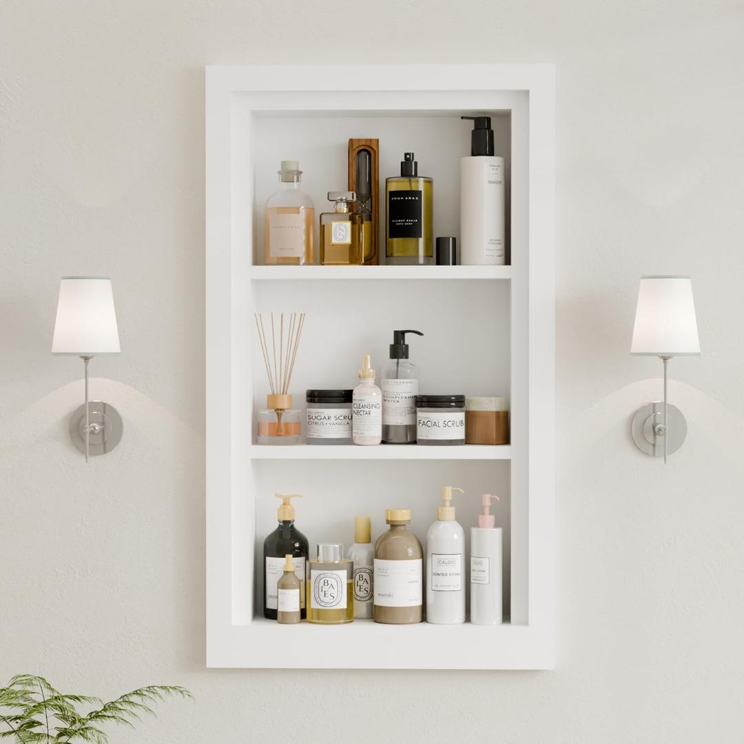 Solid Wood 14 X 24 Recessed Medicine Cabinet,3-Tier, Medicine Cabinet Organizer,Wall Niche, Bathroom Wall Cabinet, Recessed Bathroom Cabinet,recessed Wall Cabinet, Bathroom Cabinet With Storage, White