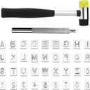 38 PCS Leather Stamping Tools, Leather Stamping Kit with 36pcs Letters and Numbers, Rubber Hammer for Leather Working