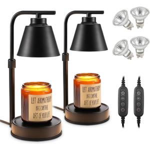 2 Pack Candle Warmer Lamp with Timer, Dimmable Candle Warmer Lamp, Adjustable Height Candle Lamp, Wax Melt Warmer for Scented Jar Candles, Bedroom Home Decor Gift (Round)