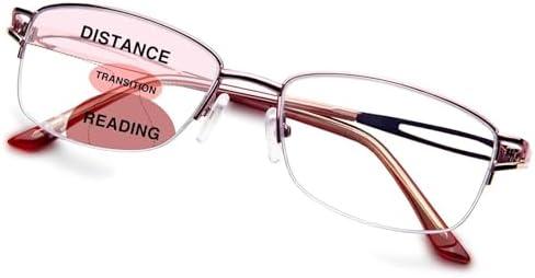LianSan Metal Zero Top Progressive Multifocus Reading Glasses - for Women Half-Rim Blue Light Blocking Readers Clear Top Pink 2.50