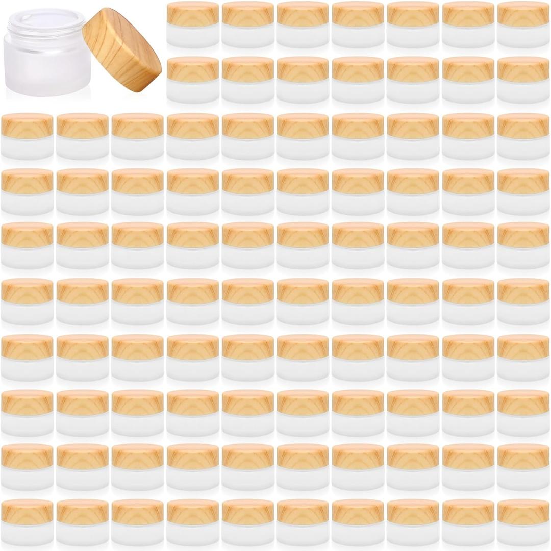 32 Pcs Glass Cosmetic Containers 5 Grams Round Frosted Cosmetic Jars with Leak proof lids Empty glass sample Jars Scrub Balm Lotions Sample Containers for Makeup Lotion Lip Balm Eye Cream