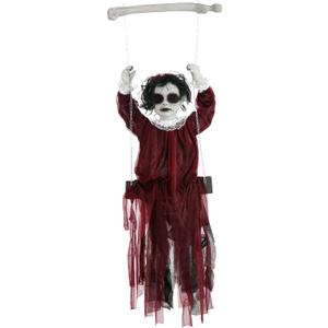 Fun Costumes Scary Hanging Swing Girl Halloween Decoration Light-Up with Motion Activation, Creepy Red Dress Indoor & Outdoor Horror