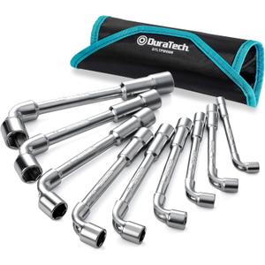 DURATECH L-Type Pipe Perforation Elbow Wrench Set, L Shaped Hex Socket Wrench Set, Metric, 9-Piece, 8-19mm, Chrome Alloy Steel, 6 Point, with Rolling Pouch