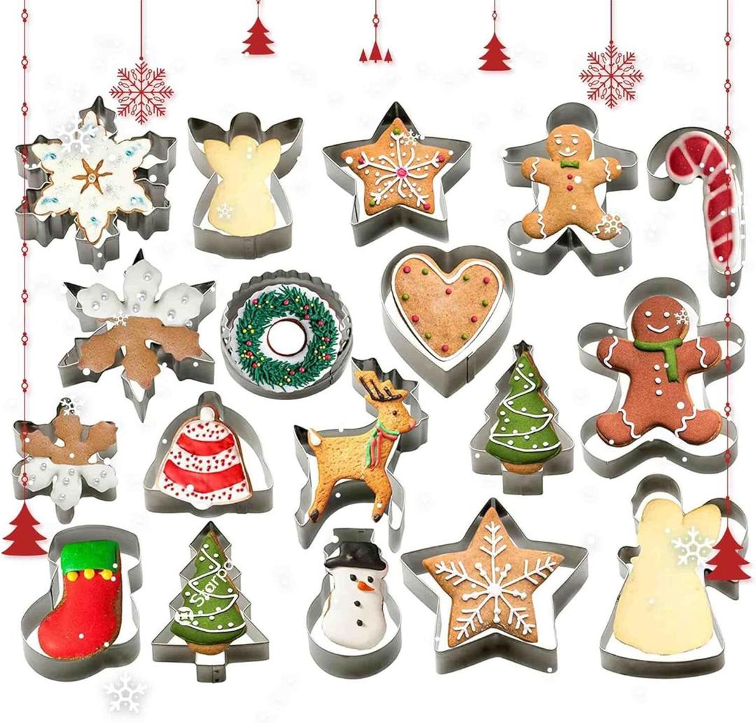 Starpack 'Bake me Happy' Christmas Cookie Cutters Set (18 pcs) - Holiday Cookie Cutters Variety Pack -Cookie Cutter Shapes Gingerbread Man, Star, Snowflake, Tree & Others - Metal Cookie Cutters