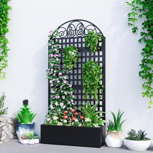 Metal Planter Box with Trellis & Privacy Screen, 79"x40"x11.8", Galvanized, Large