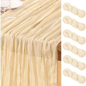 DeZerlor Beige Cheesecloth Table Runner 6 Pack Summer Table Runners 120 Inches Boho Gauze Cheese Cloth Table Decor for Wedding Bridal Baby Shower Parties