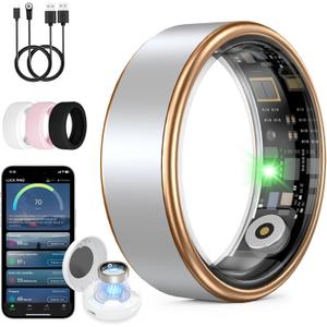 UniJethrou Smart Ring for Women & Men  Health & Fitness Tracker with Heart Rate, Blood Oxygen, Sleep Monitoring, Step Counter, IP68 Waterproof, No App Fees (Silver, 9#)