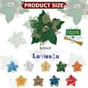 Pack of 12 Pcs Glitter Poinsettia Christmas Tree Ornaments,Christmas Decorations Flower (Green)