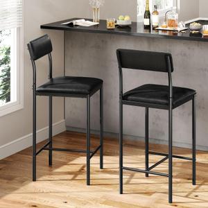 DWVO Bar Stools Set of 2 Bar Chair with Back Kitchen Island Stools with Footrest 26.18" Breakfast Bar Stools with Thick Cushion Upholstered Counter Height Barstools for Dining Room Kitchen Bar Black