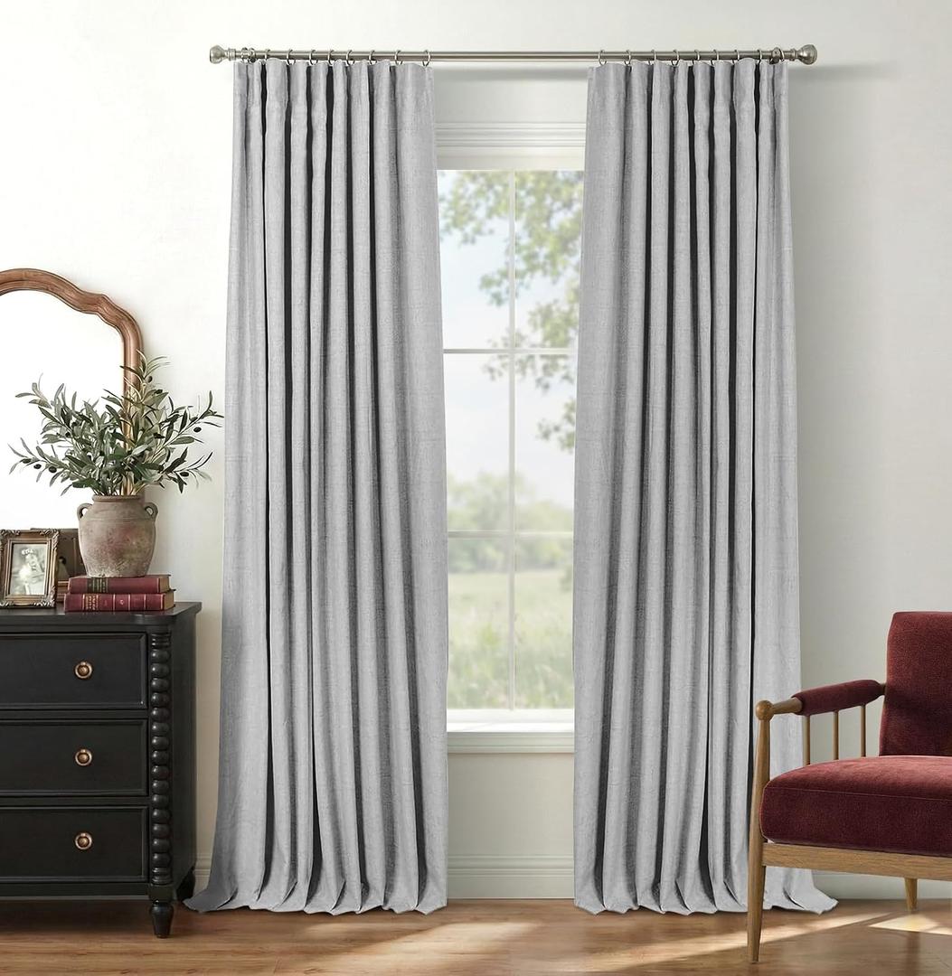 INOVADAY 100% Blackout Curtains for Bedroom Black Out Curtains 84 Inch Long
Grey Curtains for Living Room 2 Panels, Clip Rings Linen Look Blackout Drapes, Thermal Insulated Room Darkening,W50xL84
 1 sustainability feature 
50+ bought in past month