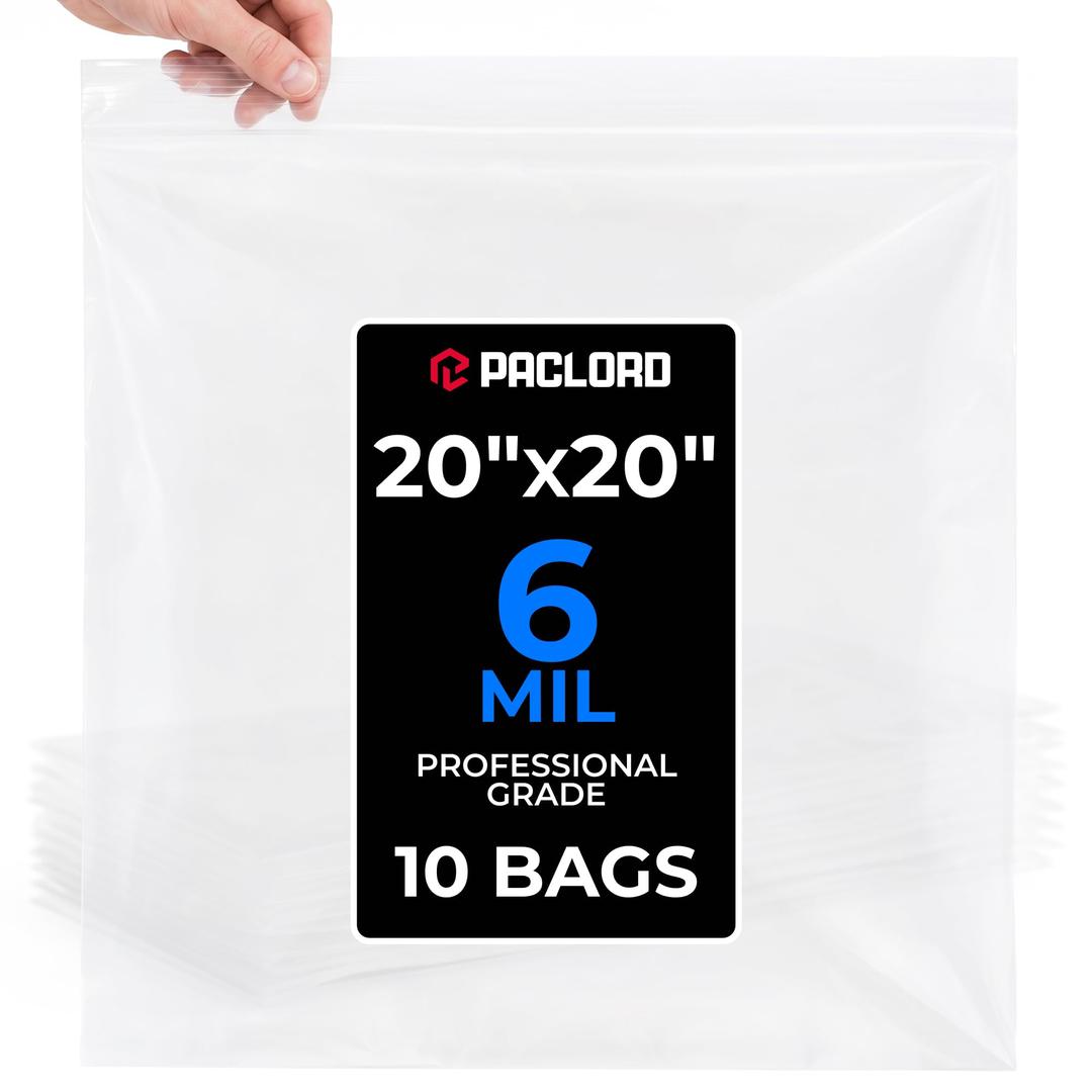 20" x 20" Extra Large Reclosable Plastic Zip Bags, 50 Count
