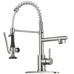 Kitchen Faucet with Pull Down Sprayer - Brushed Nickel Single Handle Commercial Kitchen Faucets, 2-Spout Stainless Steel Spring Pull Out Kitchen Sink Faucet 1/3 Hole with Deck Plate
