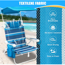 1 Pack Beach Chair with Canopy Shade, 5 Positions Lay Flat Textilene Reclining Beach Chair with Backpack Straps, Cooler Bag & Cup Holder for Outdoor Lawn Camping