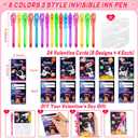 24 Pack Valentines Day Gifts for Kids Classroom LED Invisible Ink Pen with Valentines Cards for Kids School, Spy Pen Magic Gifts Valentines for Class Exchange Cards Prizes Party Favors for Boys Girls