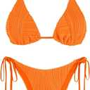 ZAFUL Bikini Sets for Women Halter Two Piece Swimsuit Ribbed High Cut Tie Side Thong Bathing Suit Sexy Padded Swimwear (Orange, M)