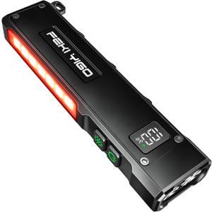 Feki Yigo Flat EDC Flashlight Rechargeable 1800 Lumens - Pocket Flashlight with 365nm UV Light, RGB Modes, Magnetic Base, Digital Display, IPX4 Waterproof for Camping, Emergency, Mechanics (Black)