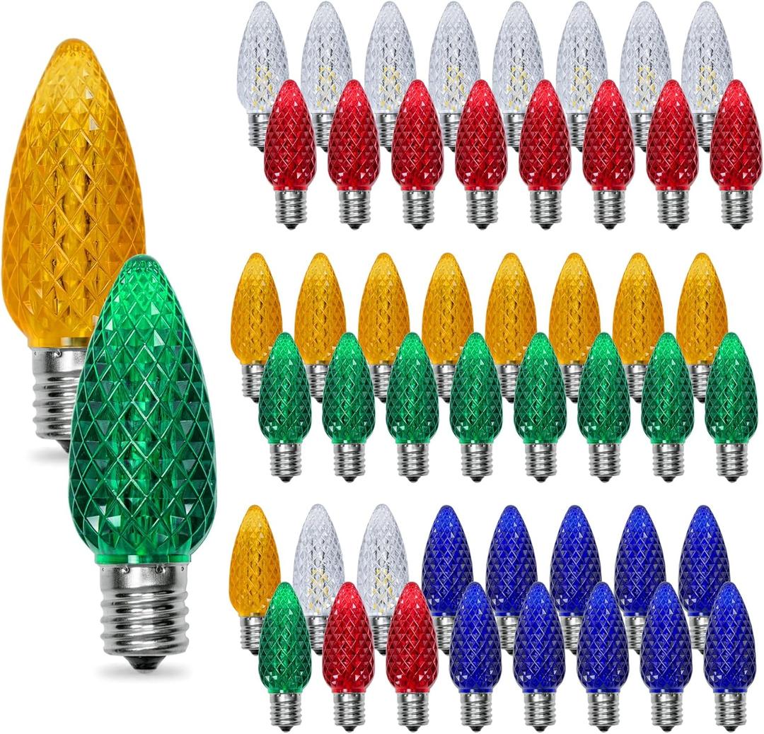 YIMILITE C9 Christmas Light Bulbs 50 Pack, Shatterproof Replacement LED Bulb, Multicolor Fairy Lights for Indoor and Outdoor Holiday Decoration, E17 Base