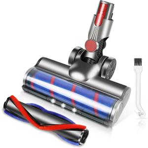 Motorhead Vacuum Attachments Brush for Dyson V7 V8 V10 V11 V15 Series Cleaner with Headlights, Round Soft Roller Head + V Shape Roller Brush Head for Hardwood Floor Carpets